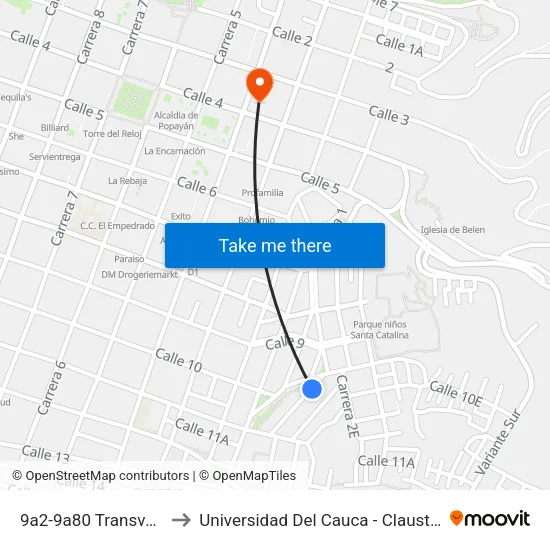 9a2-9a80 Transversal 1be to Universidad Del Cauca - Claustro El Carmen map