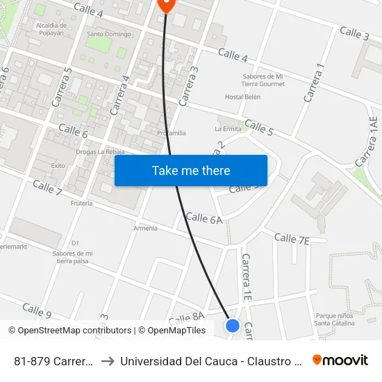 81-879 Carrera 1ae to Universidad Del Cauca - Claustro El Carmen map