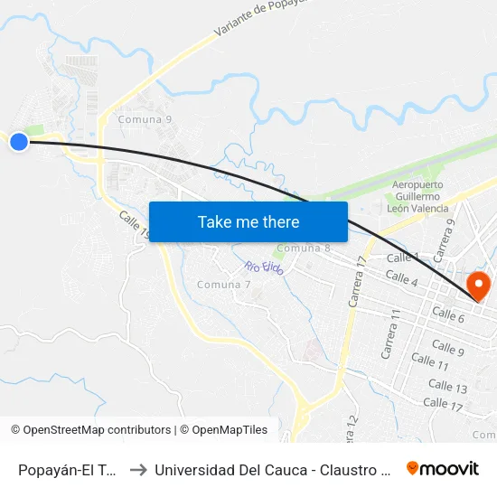 Popayán-El Tambo to Universidad Del Cauca - Claustro El Carmen map