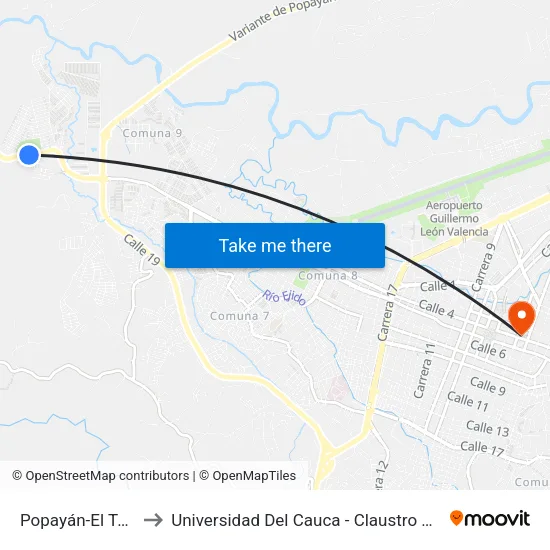 Popayán-El Tambo to Universidad Del Cauca - Claustro El Carmen map