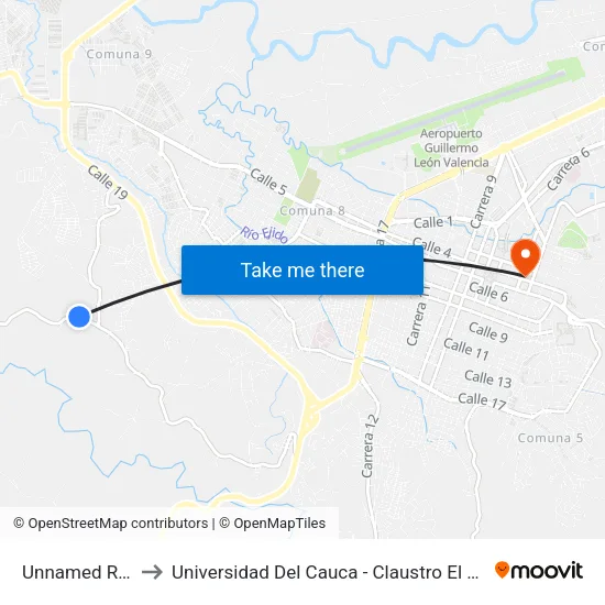 Unnamed Road to Universidad Del Cauca - Claustro El Carmen map
