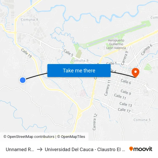 Unnamed Road to Universidad Del Cauca - Claustro El Carmen map