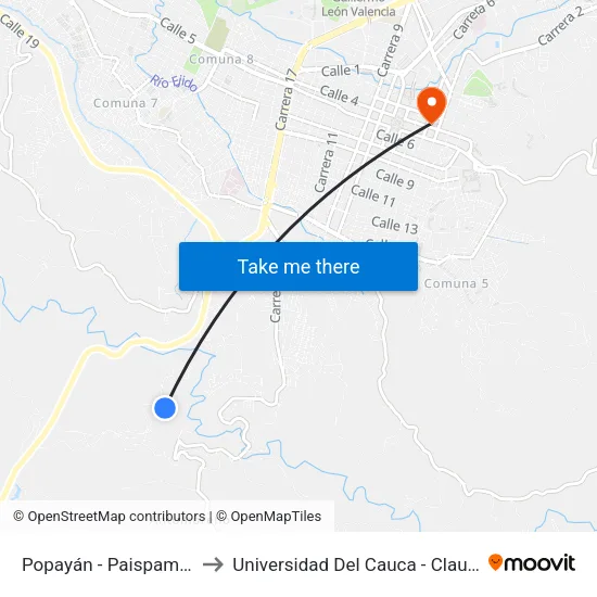Popayán - Paispamba (Sotará) to Universidad Del Cauca - Claustro El Carmen map