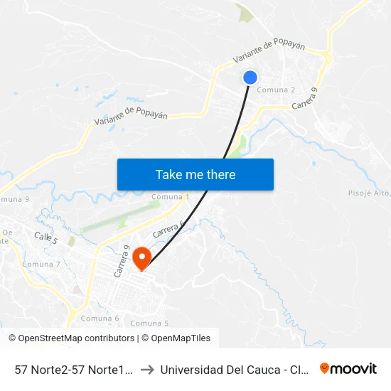 57 Norte2-57 Norte122 Carrera 17 to Universidad Del Cauca - Claustro El Carmen map