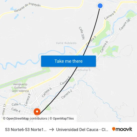 53 Norte6-53 Norte124 Carrera 12 to Universidad Del Cauca - Claustro El Carmen map