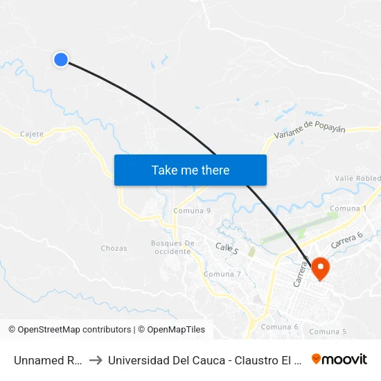 Unnamed Road to Universidad Del Cauca - Claustro El Carmen map