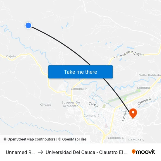 Unnamed Road to Universidad Del Cauca - Claustro El Carmen map