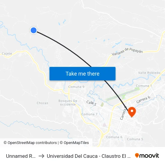 Unnamed Road to Universidad Del Cauca - Claustro El Carmen map