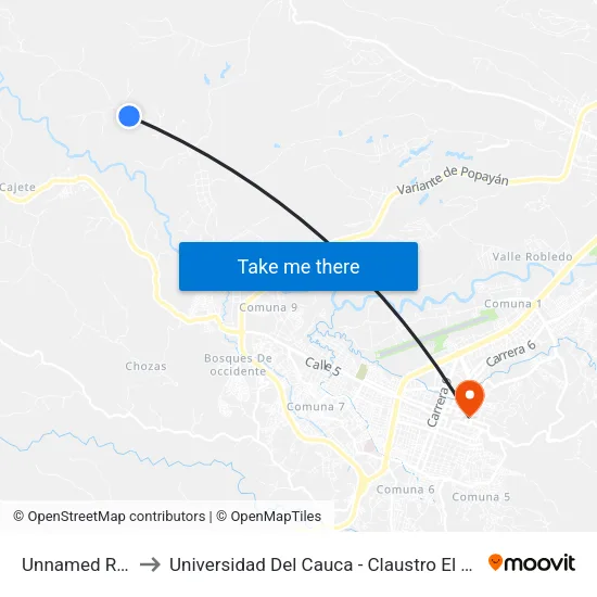 Unnamed Road to Universidad Del Cauca - Claustro El Carmen map