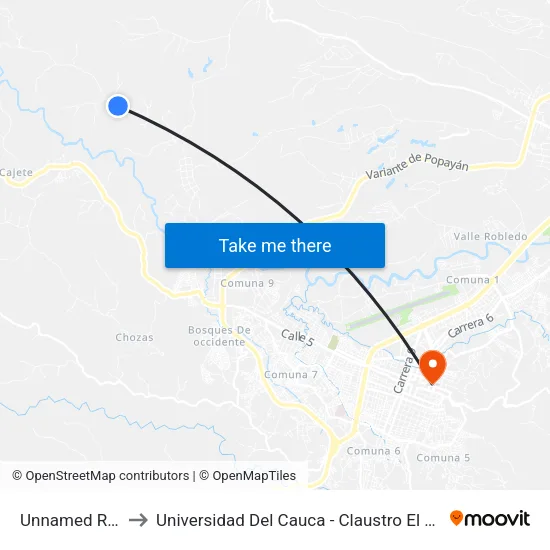 Unnamed Road to Universidad Del Cauca - Claustro El Carmen map