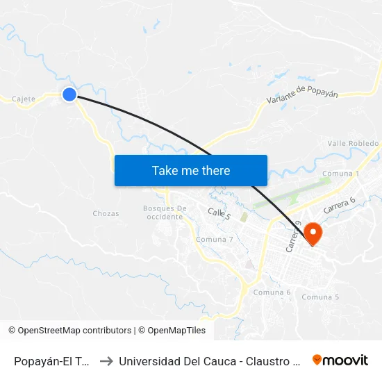Popayán-El Tambo to Universidad Del Cauca - Claustro El Carmen map