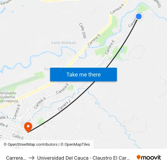 Carrera 5 to Universidad Del Cauca - Claustro El Carmen map