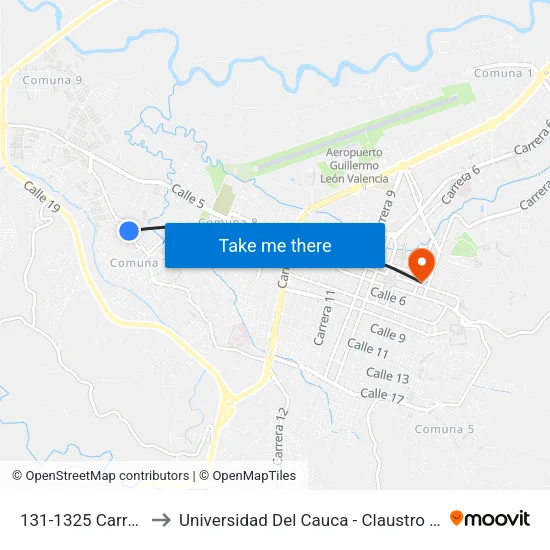 131-1325 Carrera 31 to Universidad Del Cauca - Claustro El Carmen map