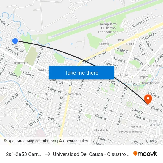 2a1-2a53 Carrera 27 to Universidad Del Cauca - Claustro El Carmen map