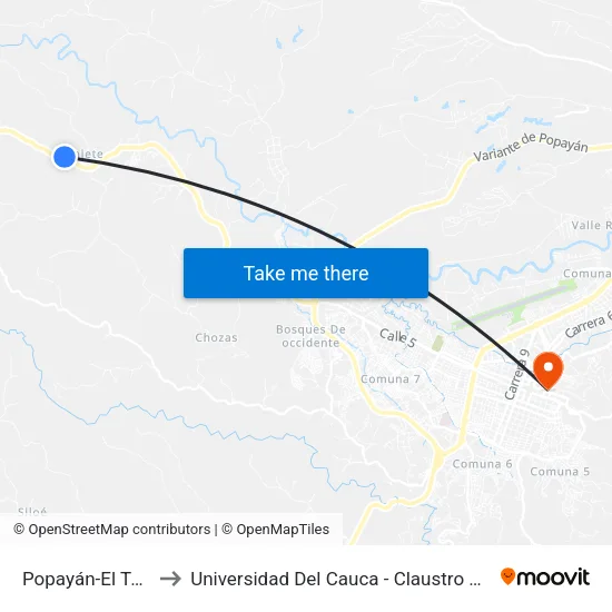 Popayán-El Tambo to Universidad Del Cauca - Claustro El Carmen map