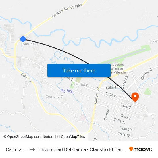 Carrera 48 to Universidad Del Cauca - Claustro El Carmen map