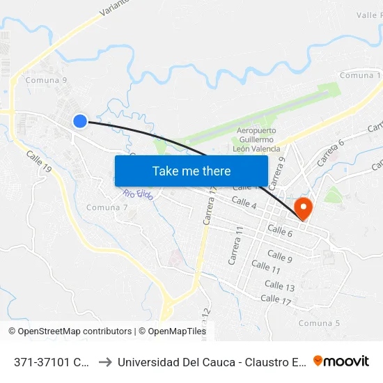 371-37101 Calle 2 to Universidad Del Cauca - Claustro El Carmen map