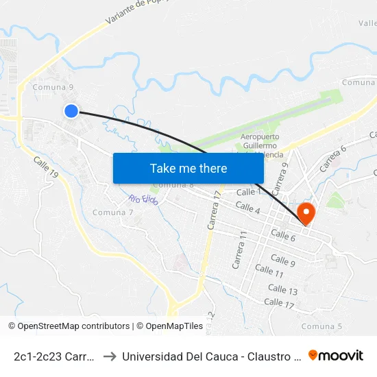 2c1-2c23 Carrera 41 to Universidad Del Cauca - Claustro El Carmen map