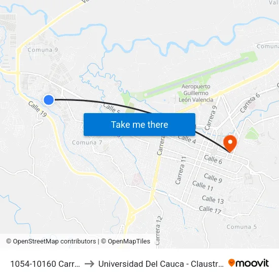 1054-10160 Carrera 37a to Universidad Del Cauca - Claustro El Carmen map