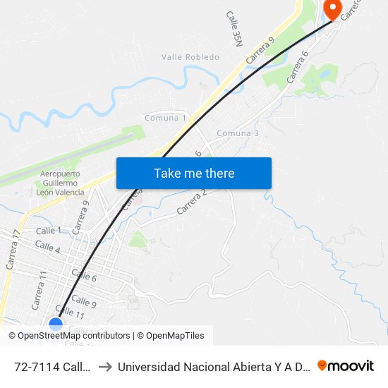 72-7114 Calle 13 to Universidad Nacional Abierta Y A Distancia map