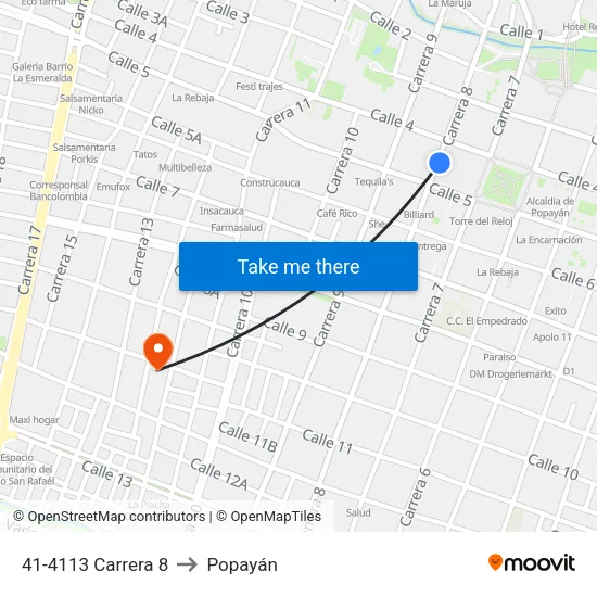 41-4113 Carrera 8 to Popayán map