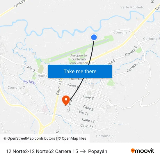 12 Norte2-12 Norte62 Carrera 15 to Popayán map