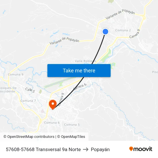 57608-57668 Transversal 9a Norte to Popayán map