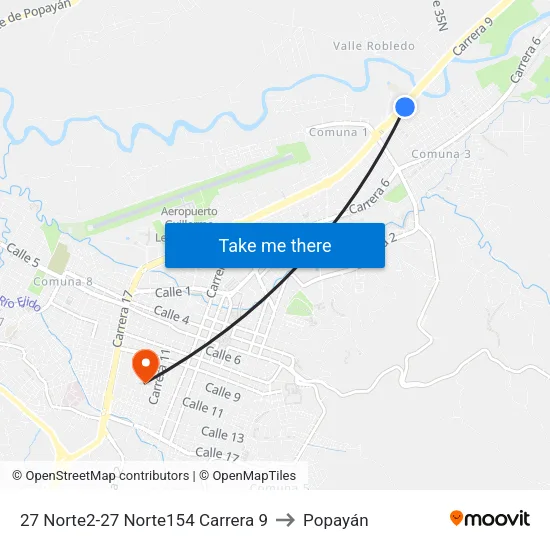 27 Norte2-27 Norte154 Carrera 9 to Popayán map