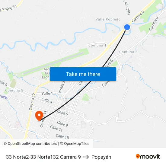 33 Norte2-33 Norte132 Carrera 9 to Popayán map