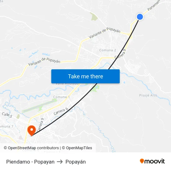 Piendamo - Popayan to Popayán map