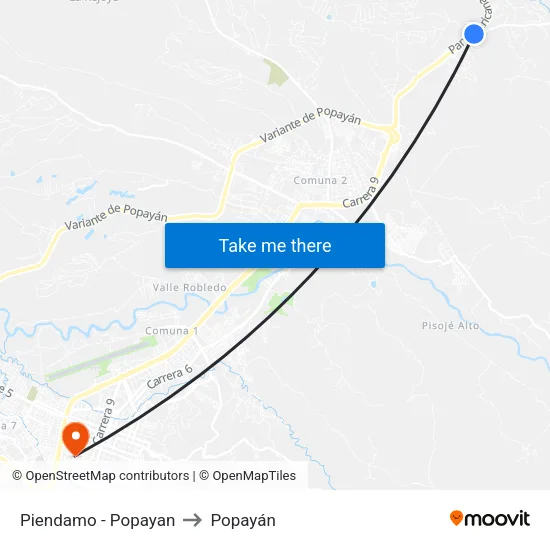Piendamo - Popayan to Popayán map