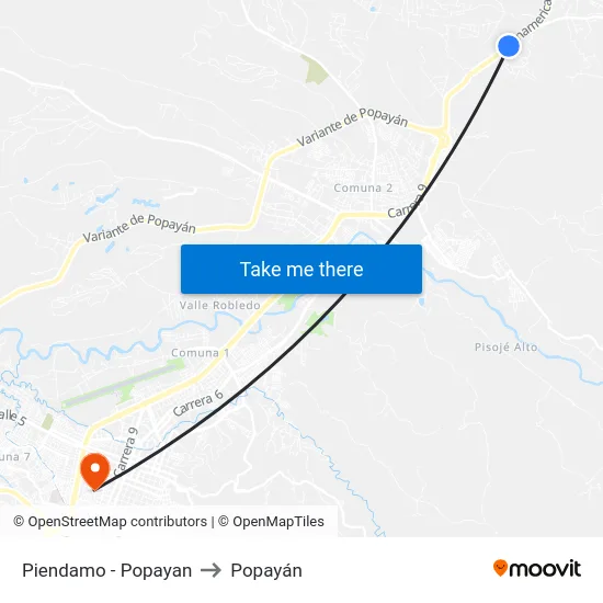 Piendamo - Popayan to Popayán map