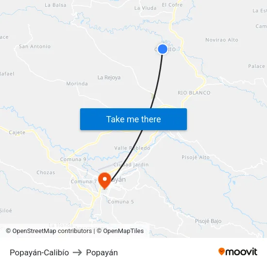 Popayán-Calibío to Popayán map