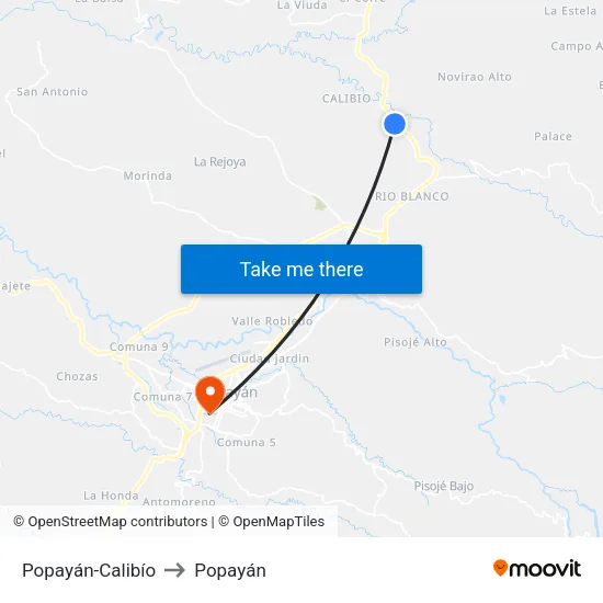 Popayán-Calibío to Popayán map