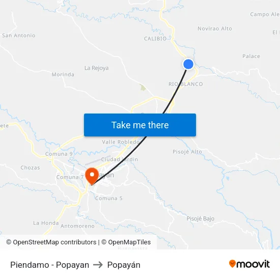 Piendamo - Popayan to Popayán map