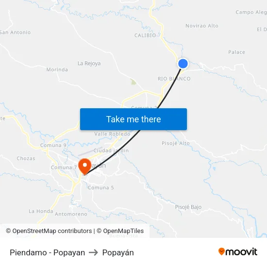 Piendamo - Popayan to Popayán map