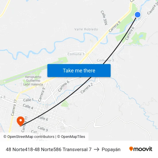 48 Norte418-48 Norte586 Transversal 7 to Popayán map