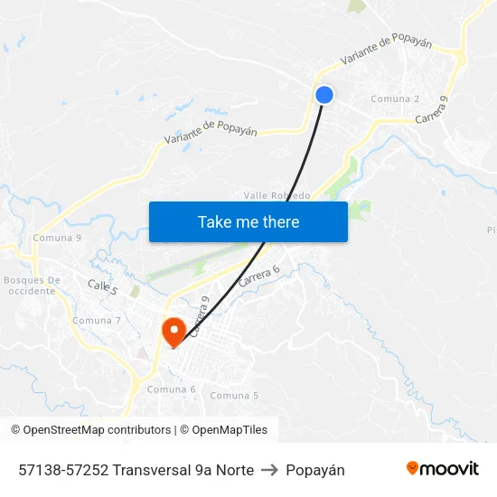 57138-57252 Transversal 9a Norte to Popayán map