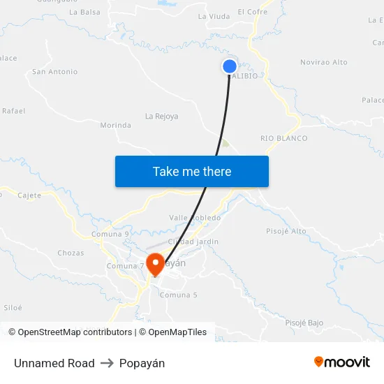 Unnamed Road to Popayán map
