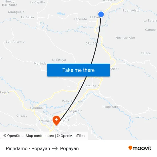 Piendamo - Popayan to Popayán map