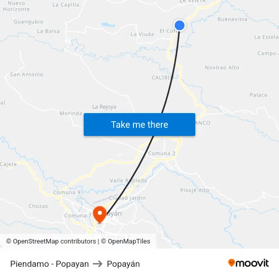 Piendamo - Popayan to Popayán map