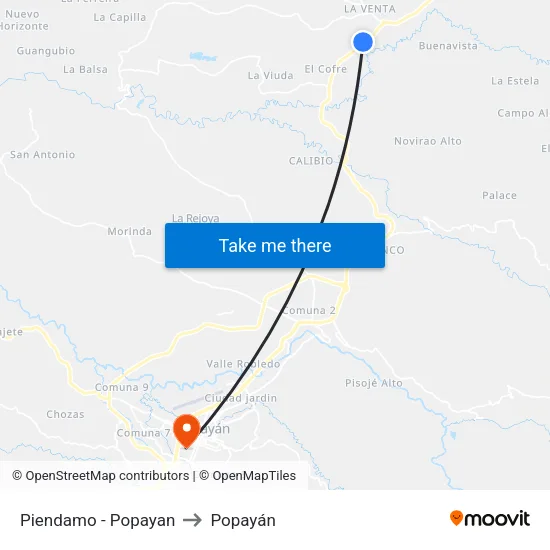 Piendamo - Popayan to Popayán map