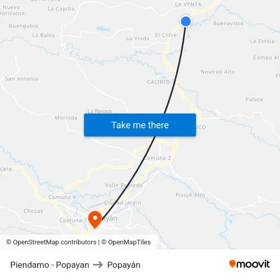 Piendamo - Popayan to Popayán map