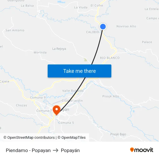 Piendamo - Popayan to Popayán map