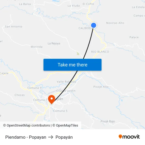 Piendamo - Popayan to Popayán map