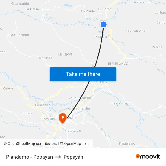 Piendamo - Popayan to Popayán map