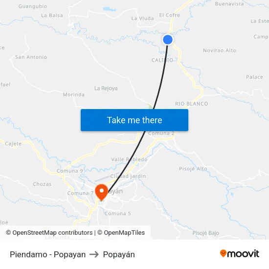 Piendamo - Popayan to Popayán map