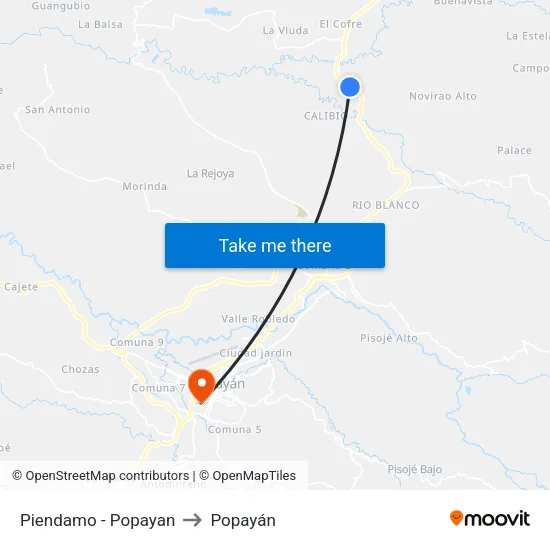 Piendamo - Popayan to Popayán map