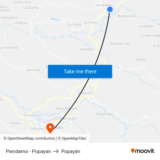 Piendamo - Popayan to Popayán map