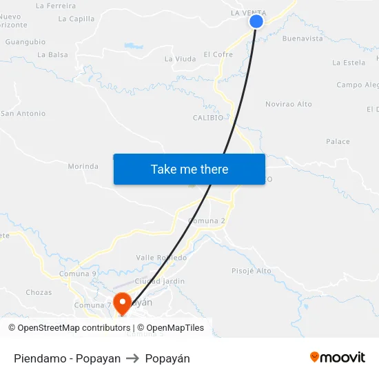 Piendamo - Popayan to Popayán map